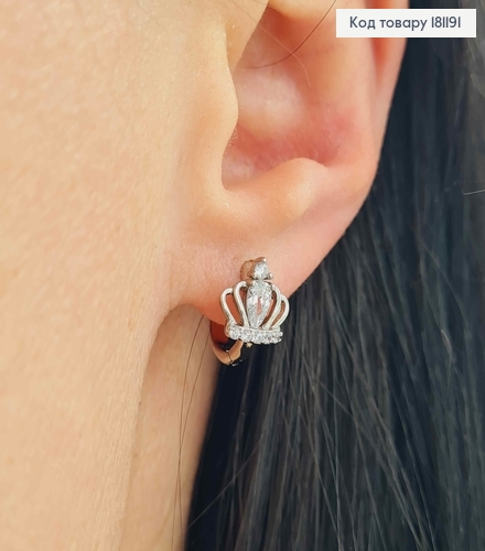 Серьги родованные , Кольца "Корона" в камешках, 6мм, Xuping 181191 фото 2