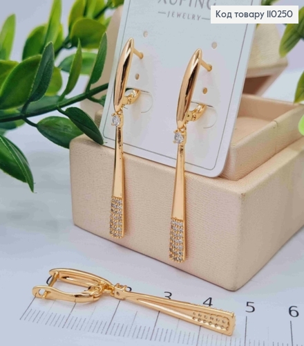 Серьги с подвижной подвеской в Блестящих камнях, длина 1,7+3,2см, английская застежка, Xuping 18K 110250 фото 3