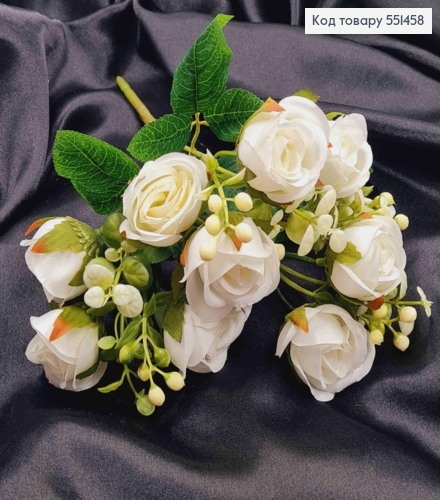 Искусственная композиция Розы, БЕЛОГО цвета, 5 веточек 10 цветочков на металлическом стержне, высота 30см 551458 фото 3