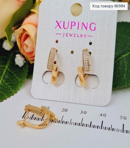 Серьги две прямоугольные пластинки, с камешками, 1,8см, англ. Xuping 18K 116984 фото 2