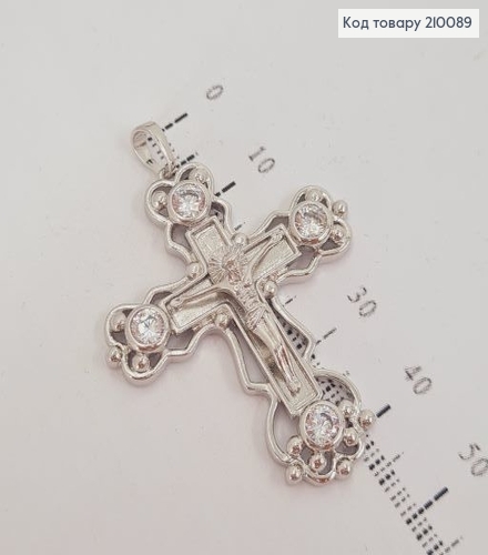 Крестик с распятием 4х3,5 см родированный с камнями Xuping 210089 фото 3