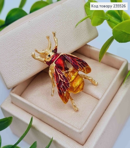 Брошь металл "ЖУК" с Красными крыльями, 3,5*2,5см 235526 фото 2