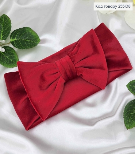 Повязка Бант, мягкий велюр, детская, Бордовая, 20*9см, ручная работа, Украина. 255108 фото 2