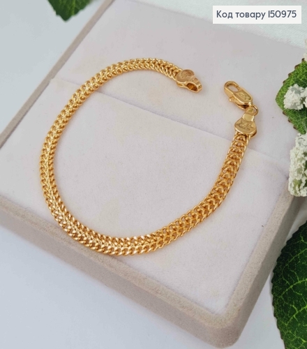 Браслет двойное панцирное плетение, дл. 18см, ширина 5мм, Xuping 18К. 150975 фото 2