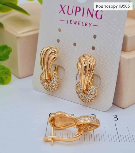 Серьги с подвижной подвеской в Блестящих камнях, дл. 2,1м, английская застежка, Xuping 18K 119563 фото 2