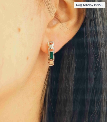 Серьги родованные с квадратным Зеленым камешком Сваровски, 1,7см, англ. застежка, Xuping 181556 фото 3