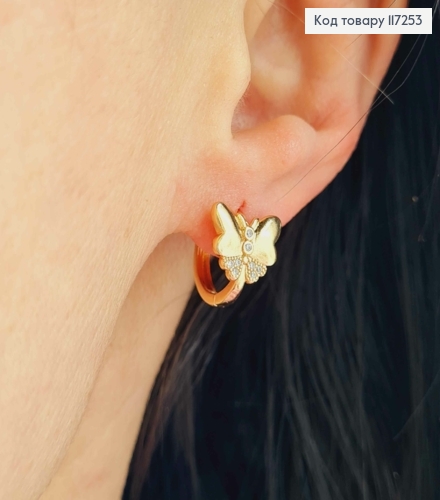 Серьги кольца Бабочка украшена камешками, диаметр 1,4см XUPING 18K 117253 фото 2