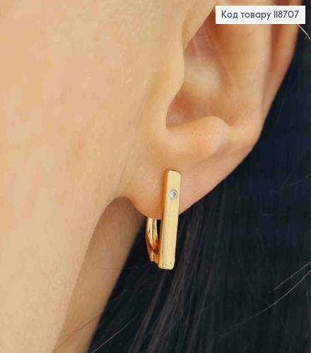 Серьги Прямоугольные с Блестящим камешком, 1,5см, английская застежка, Xuping 18K 118707 фото 2