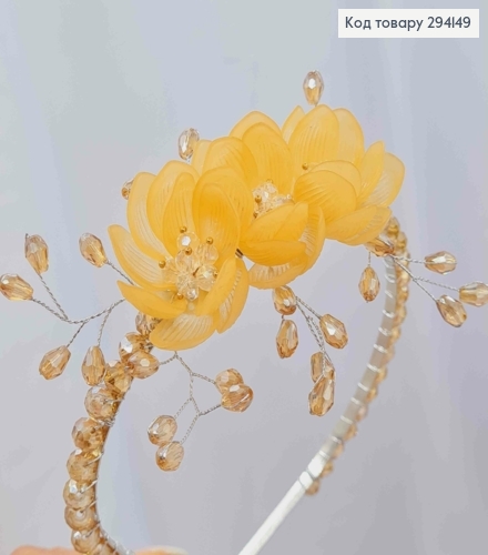 Обруч металл, с цветами и стеклярусом, пудрового цвета, (для причастия) 294149 фото 2