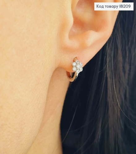 Серьги родовые, кольца 1см, с цветочком в камешках, Xuping 181209 фото 2