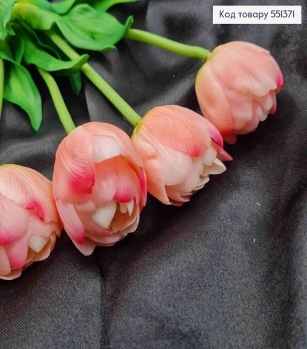 Искусственные цветы ТЮЛЬПАН Пионовидный, Нежно-Розовые (латексные), 5шт/букет, выс. 38см, цветок 4см 551371 фото 2