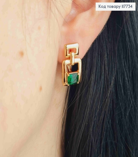 Серьги "Фиона" с квадратным Зеленым камешком, 2,1см, английская застежка, XUPING 18K 117734 фото 3
