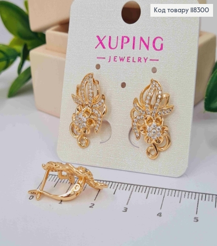 Сережки "Богемна Квітка" прикрашені камінцями, 2,3см, англ. застібка, XUPING 18К 118300 фото 2