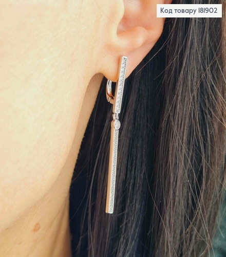 Серьги родованные с подвижной подвеской с блестящими камешками, 2+3,1см, англ. застежка, Xuping 181902 фото 2