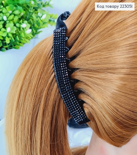 Заколка банан пластик черный со стразами 10см 223051 фото 2