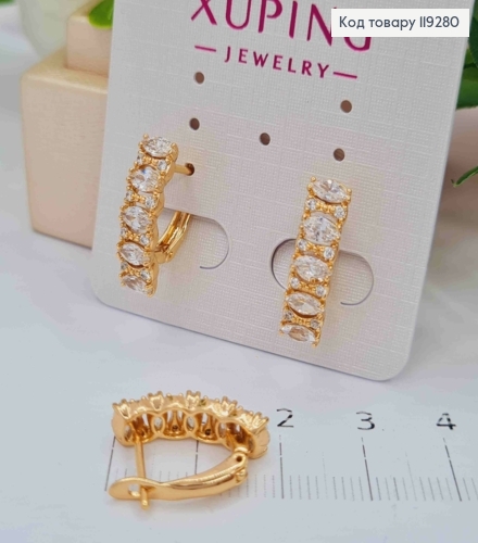 Сережки прикрашені Блискучими камінцями, довжина 1,8см, англійська застібка, Xuping 18K 119280 фото 2