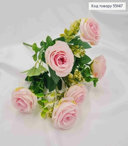 Искусственная композиция Розы, НЕЖНО-РОЗОВОГО цвета, 6 веточек, 6 цветов, высота 30см 551417 фото 2