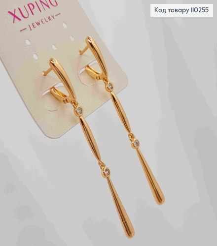 Серьги с подвижной подвеской с блестящими камешками, 1,6+4,3см, английская застежка, Xuping 18K 110255 фото 3