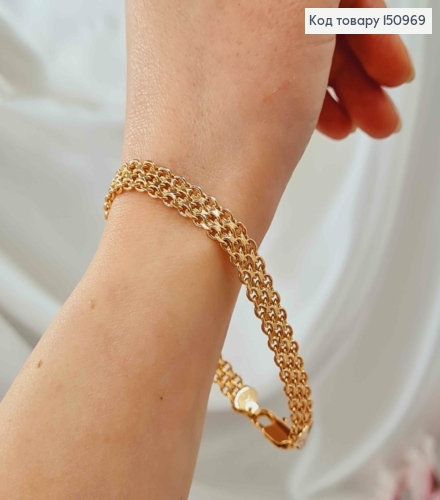 Браслет плетіння Бісмарк подвійне 21см, ширина 9мм Xuping 18K 150969 фото 2