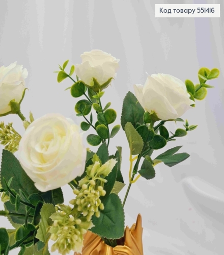 Искусственная композиция Розы, БЕЛОГО цвета, 6 веточек, 6 цветов, высота 30см 551416 фото 3