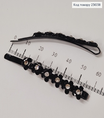 Заколка невидимка металл черная с камнями цветы 6 см 2 шт / уп цена за уп. 231038 фото 2