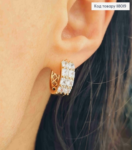 Серьги кольца окрашены камнями в два ряда, ширина 6мм, диаметр 1,7см, Xuping 18К. 118019 фото 3