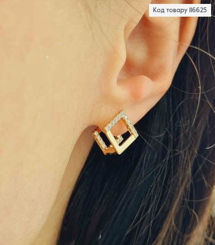 Серьги "Двойные Квадратики" с камешками, англ. зам. Xuping 18K 116625 фото 2