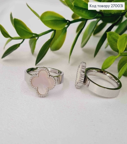 Кольцо серебряного цвета, Van Cleef с Белой эмалью, сталь Stainless Steel 270031 фото 3