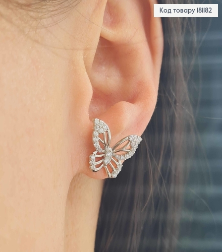 Серьги родованные, гвоздики "Бабочки" в камешках, 1,5см, Xuping 181182 фото 2