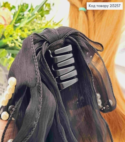 Краб пластик (4см), украшенный Бантиком из органзы и Бусинками (17см), Черного цвета. 213257 фото 3