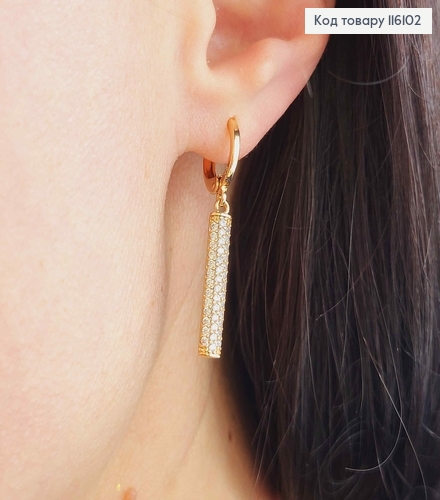 Серьги кольца 1см, с прямоугольной подвеской в камешках, 2см, Xuping 18K 116102 фото 2