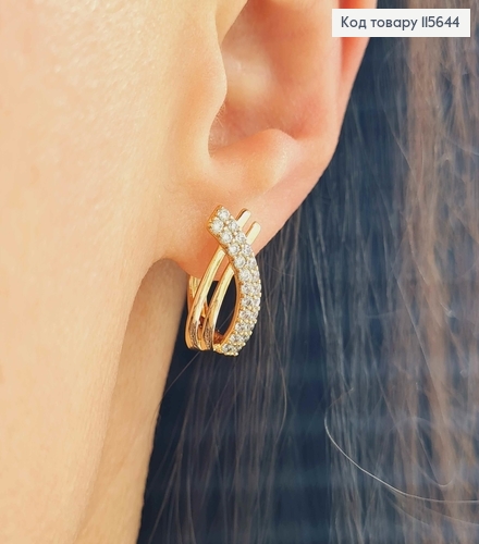 Серьги "Петелька" двойная с камнями, англ. зам. Xuping 18К 115644 фото 2