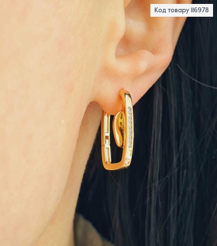 Серьги кольца 2см, вытянутые, с подвеской пластинкой и камешками, Xuping 18K 116978 фото 2