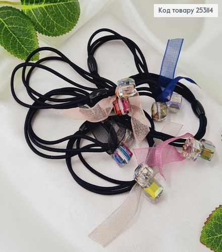 Резинка потрійна з двома квадратними кристаликами, та лентою кольори в асортименті. 253114 фото 2