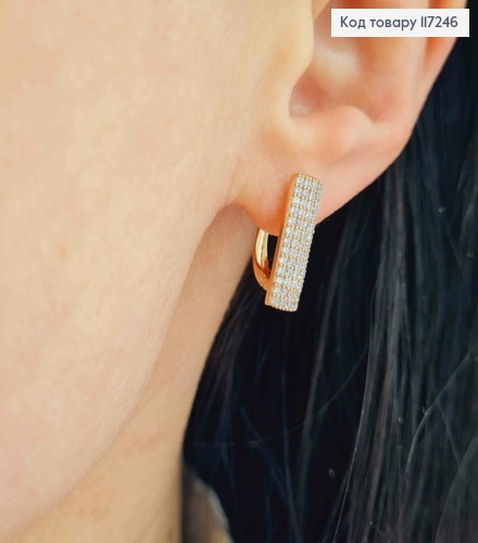 Сережки "Пристрасть" прямокутні з камінцями, висота 1,7см, англійська застібка  XUPING 18K 117246 фото 2