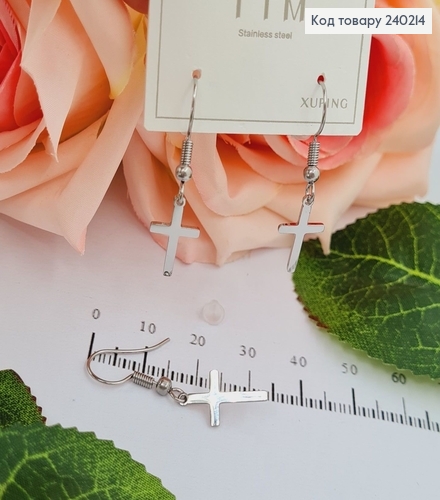 Сережкик родированые Кресты (петля), 2*1см, Stainless Steel 240214 фото 2