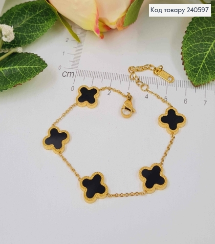 Браслет лимонного цвета, "Van Cleef" с черной эмалью, 18+3см сталь Stainless Steel 250020 фото 3