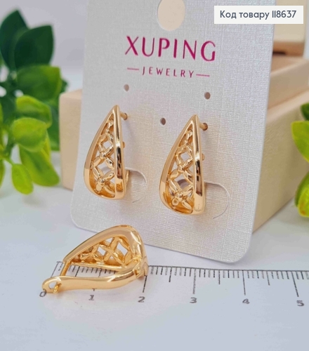 Серьги, Овальные-Ажурные Капли 1,9см, английская застежка, Xuping 18К 118637 фото 2