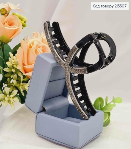 Краб пластик "ПЕТЕЛЬКА" украшен Блестящими камешками, размер 11,5см, Черного цвета 213307 фото 2