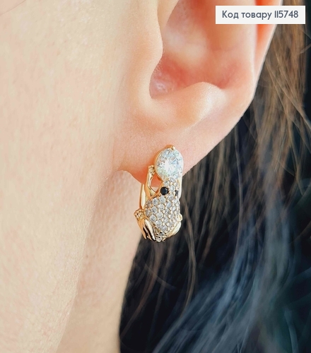 Серьги, "Денежная Лягушка" в камнях и с одним камешком, англ. зам. Xuping 18K 115748 фото 2