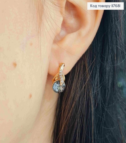 Серьги "Музыкальные Ноты" с Графитным камнем Сваровски, 1,7см, англ. застежка, Xuping 18К 117681 фото 3