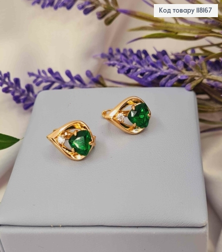 Серьги "СОФИ" с Зеленым камнем, 1,5см, англ. заст., Xuping 18K 118167 фото 2