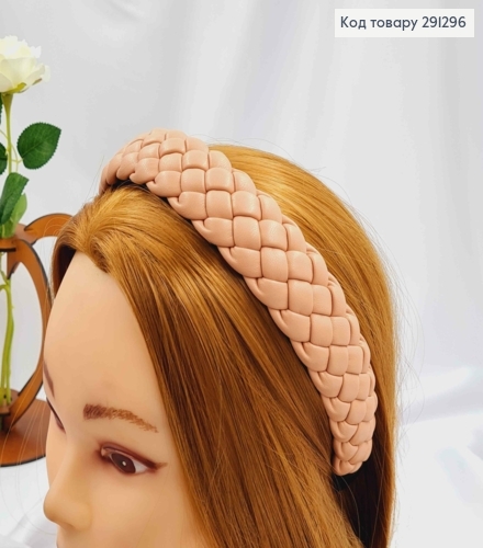 Обруч з екошкіри, плетений Косичка, РОЖЕВОГО кольору, шир. 3см 291296 фото 2