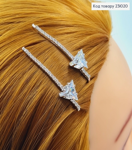 Заколка невидимка металл с камнями 6 см Роскошный 2 шт / уп цена за уп. 231020 фото 2
