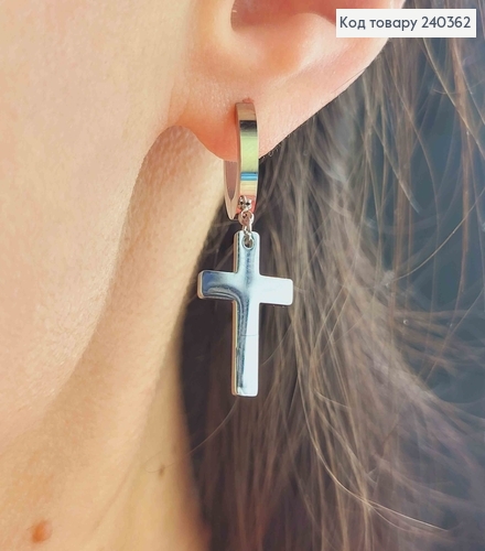 Серьги кольца 1,3см, с подвеской крестиком 2см, сталь Stainless steel 240362 фото 2