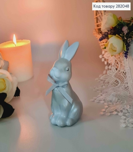 Пасхальная фигура ЗАЯЦ, СЕРЕБРЯНОГО цвета, с бантиком, 12*6,5см 282048 фото 2