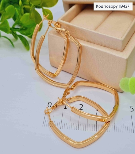 Серьги "Квадратные", 3,2см, Xuping 18К 119427 фото 2