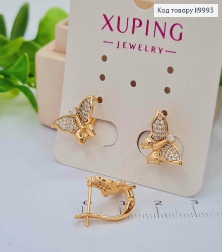 Серьги "Бабочки" с Блестящими камешками, длина 1,2см, английская застежка, Xuping 18K 119993 фото 2