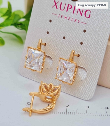 Сережки з квадратним Вишукно-Блискучим каменем, довж. 1,5см, англійська застібка, Xuping 18K 119968 фото 2