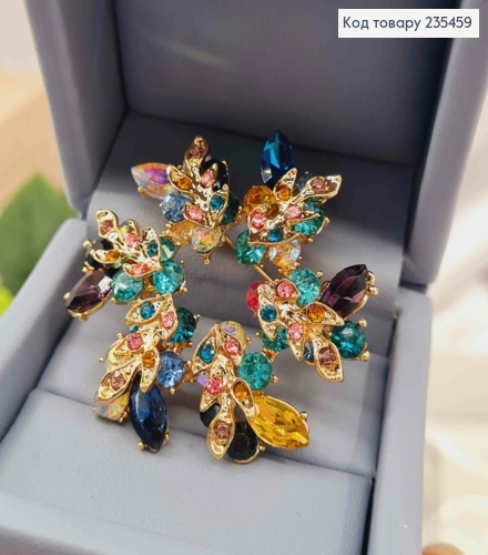 Брошь "Цветочный венчик", украшенная блестящими камнями, 4,5 см, в ассортименте 235459 фото 3